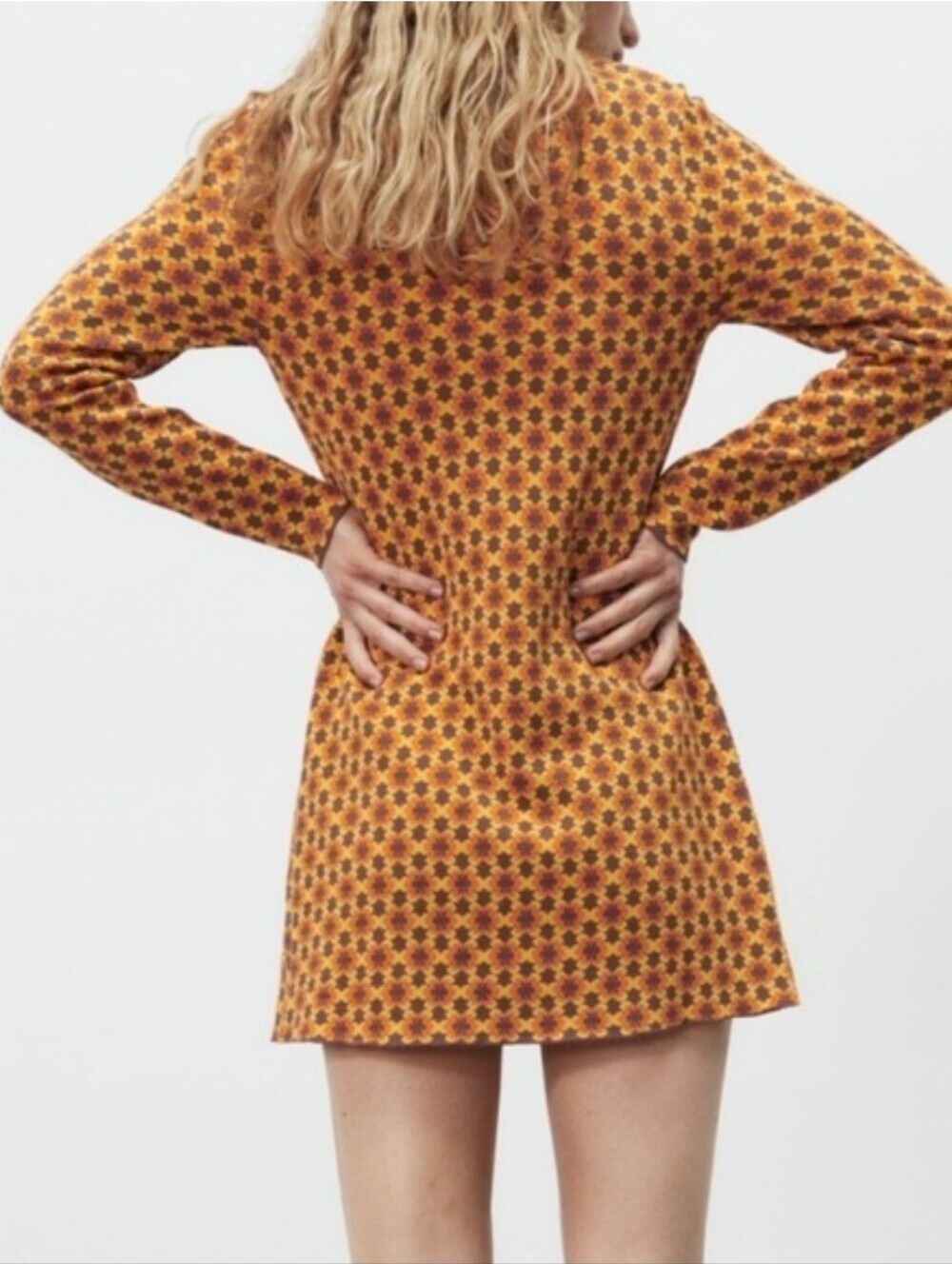 ZARA Women's Retro Vintage Floral Jacquard Knit Mini Dress Orange Brown Small - Picture 10 of 15